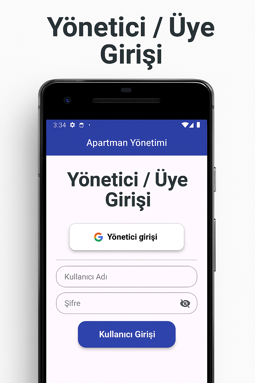 Apartman yönetim sistemi giriş ekranı – yöneticiler için uygulama
