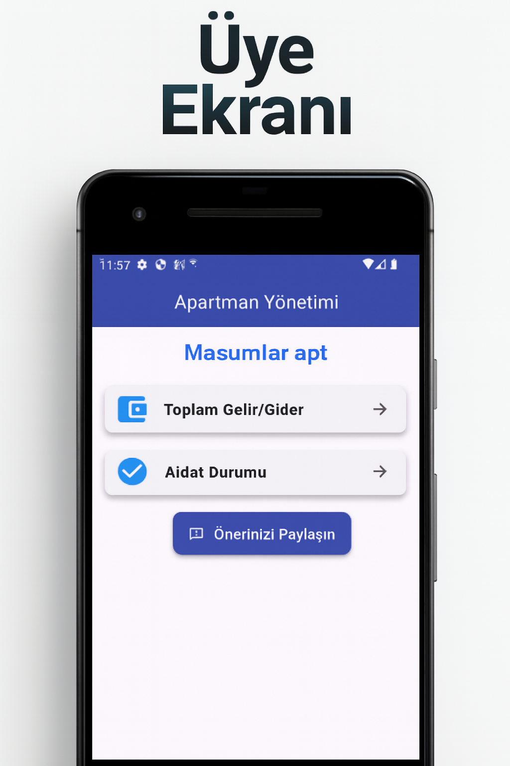 Mobil apartman uygulaması – daire sakinleri için aidat kontrolü ve gelir gider özeti